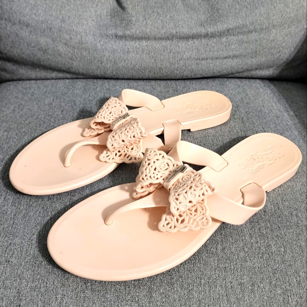Salvatore Ferragamo Light Pink Jelly Sandals with Bow